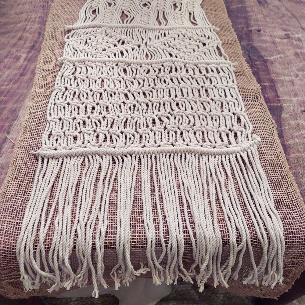 Boho Macrame Off White Cotton Table Runner Bohemian Natural Table Runner 13x85